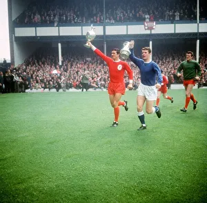 Ron Yeats with League Cup and Brian Labone with FA Cup FA Charity Shield match