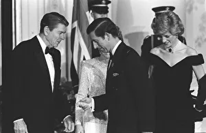 RONALD & NANCY REAGAN WITH PRINCE AND PRINCESS OF WALES DURING A VISIT TO AMERICA