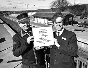 00399 Prints: Ronnie Breeze and Gordon Wood (right) at Alnmouth Railway Station with their award of