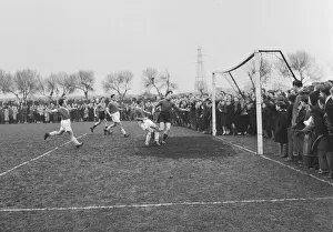 00246 Prints: Ronnie Corbett far left assists Tommy Steele to score a goal in theTV All Stars XI vs