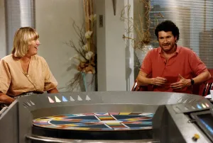 00126 Prints: Rory McGrath tv presenter of Trivial Pursuits with Hilary Bonner a contestant