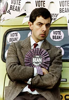 Rowan Atkinson Actor as Mr Bean in his comic relief Vote Bean Party