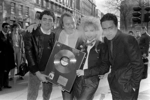 Award Ceremonies Prints: Rowan Atkinson receives golden disc for record 1982 for television series Not