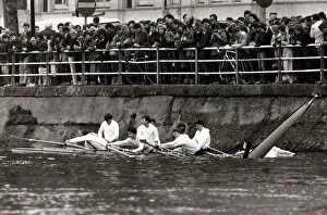 Boat Race Prints: Rowing - Oxford v Cambridge Boat Race - 1984 cambridge take a dip as their boat