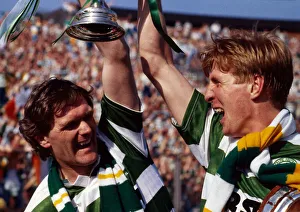 Roy Aitken & Anton Rogan holding up trophy May 1988 sdrscottishcupfinal