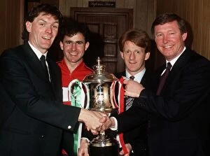Images Dated 26th March 1987: Roy Aitken (left) with Manchester United players Arthur Albiston