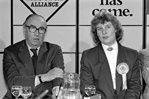 Roy Jenkins and Rosie Barnes at a SDP. Press conference for the Greenwich by-election