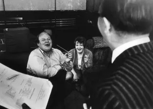 Roy Kinnear and Patsy Rowlands during rehearsals for the comedy series