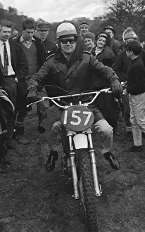 Roy Orbison America singer riding on a scramble bike March 1966 at Hawkstone Park