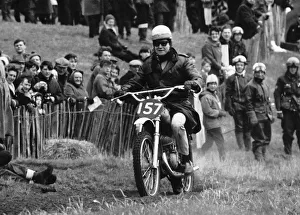 Roy Orbison Singer riding a trials motorbike at a meeting before crashing