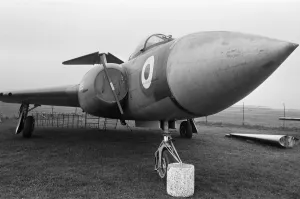 A Royal Air Force Gloster Javelin FAW5 fighter and interceptor plane on display