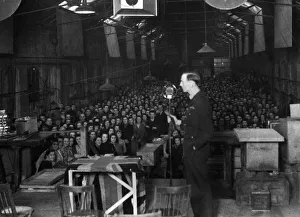 Factories Prints: A Royal Air Force officer addressing workers at a factory near Reading