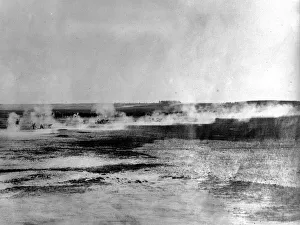 The Royal Artillery seen here firing on the advancing German army in Belgium. August 1914