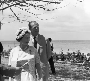 West Indies Prints: Royal Caribbean tour, 1966. The Queen and Duke of Edinburgh at Crown Point, Tobago