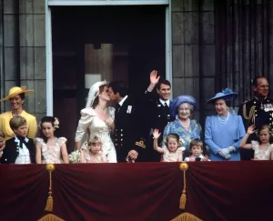 Queen Prints: THE ROYAL FAMILY ON THE BALCONY OF BUCKINGHAM PALACE AFTER THE ROYAL WEDDING OF THE DUKE