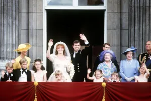 Royal Family on the balcony at Buckingham Palace after the wedding of Prince Andrew