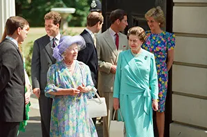 The Royal Family standing outside Clarence House on the 89th Birthday of the Queen Mother