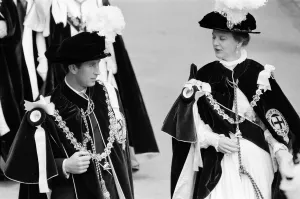 01238 Prints: His Royal Highness The Price of Wales escorts Her majesty Margrethe II Queen of Denmark