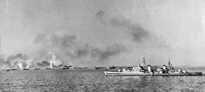 Royal Navy cruiser bombarding enemy positions at Anzio. 3rd February 1944