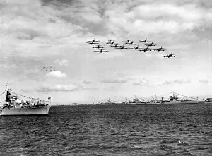 Ocean Prints: Royal Navy Fairey Firefly aircraft passing over the fleet during the fly past at Spithead