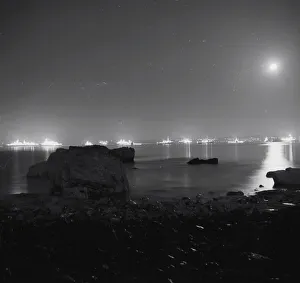 Boats Prints: Royal Navy fleet anchored in Torbay and floodlit in July 1969