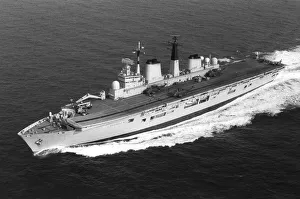 Royal Navy Ships HMS Invincible Aircraft Carrier sailing in the Northern Atlantic