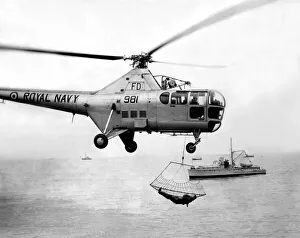 00375 Prints: A Royal Navy Westland Dragonfly helicopter uses the newly developed scoop net for picking