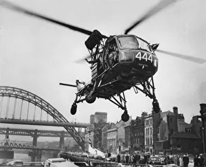A Royal Navy Westland Wasp anti-submarine helicopter takes off from the frigate
