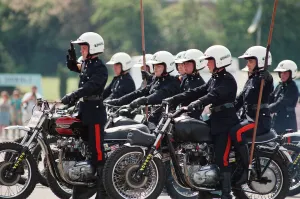 Royal Signals White Helmet Motorcycle Display Team. May 1990