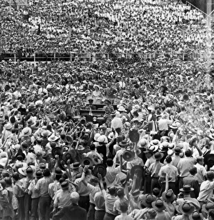 Australasia Prints: Royal Tour of Australia. The Queen and The Duke of Edinburgh drive through the crowds in