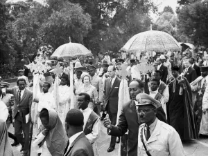 Royal Tours. The Queen and The Duke of Edinburgh at The Holy Trinity Cathedral in Adis