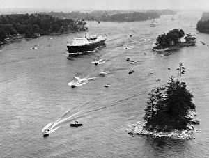 Waterway Prints: The Royal Yacht Britannia on St Lawrence river on the Canadian border during the Royal