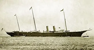 Yachting Prints: The Royal Yacht Victoria and Albert - The White ensign being lowered as King George V