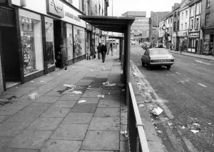 Rubbish litters the Burges in the centre of Coventry 28th December 1977