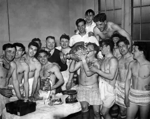 Rugby League Cup Final 1956. St. Helens v. Halifax. St. Helens wins the Rugby League Cup