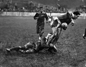 00050 Prints: Rugby League International match at Bradford England 7 v France 5 A sliding