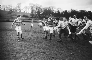 A rugby team of the Auxiliary Fire Service seen here playing against Beaumont College