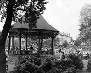 Bandstand Prints: Rugby Town Band playing in Caldecott Park, Rugby. 8th June 1958