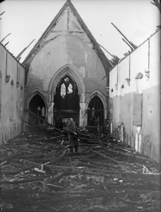 The ruins of the chapel at Bristol Royal Hospital for Sick Children following an air raid