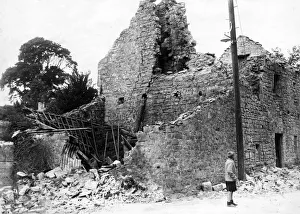 01435 Prints: Ruins of an old Chantry in South Wales on which a German bomb dropped with this result