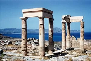 Images Dated 25th June 1976: Ruins of the Temple of Athena Lindia facade Acropolis of Lindos on The Island of Rhodes