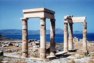 Dramatic Prints: Ruins of the Temple of Athena Lindia facade Acropolis of Lindos on The Island of Rhodes