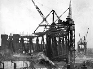 Cranes Prints: Runcorn Bridge, Runcorn is within the borough of Halton in the county of Cheshire