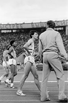 Runners after finish of Mens 800 metres event final at the 1980 Summer Olympics in