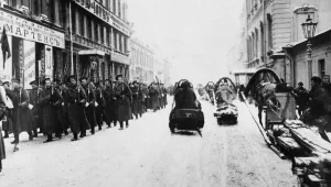 Sledge Prints: Russian Infantry warmly clad and well equipped seen here setting out for the front to