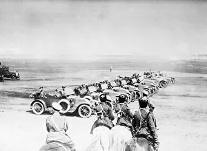 Russian mechanised units parade pass Cossack officers on the Eastern Front