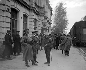Former Ussr Prints: Russian officers gather at the frontier railway station at Radzivilov before the army