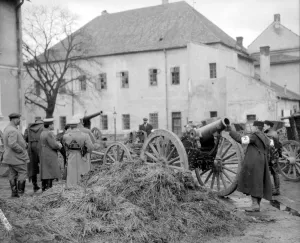 Former Ussr Prints: Russian officers inspect captured artillery and transport at Lemberg. September 1914
