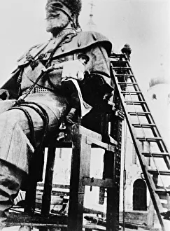 Russian Revolution. Monument od Tsar Alexander III being dismantled. October 1917