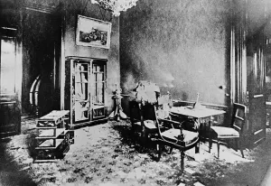 Russian Revolution. Petrograd wall of winter palace damaged. October 1917